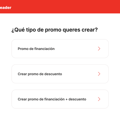 Pantalla para elegir el tipo de promoción: financiación, descuento o ambas