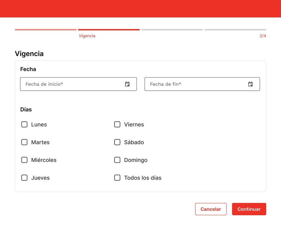 Vigencia: fechas y días de la semana